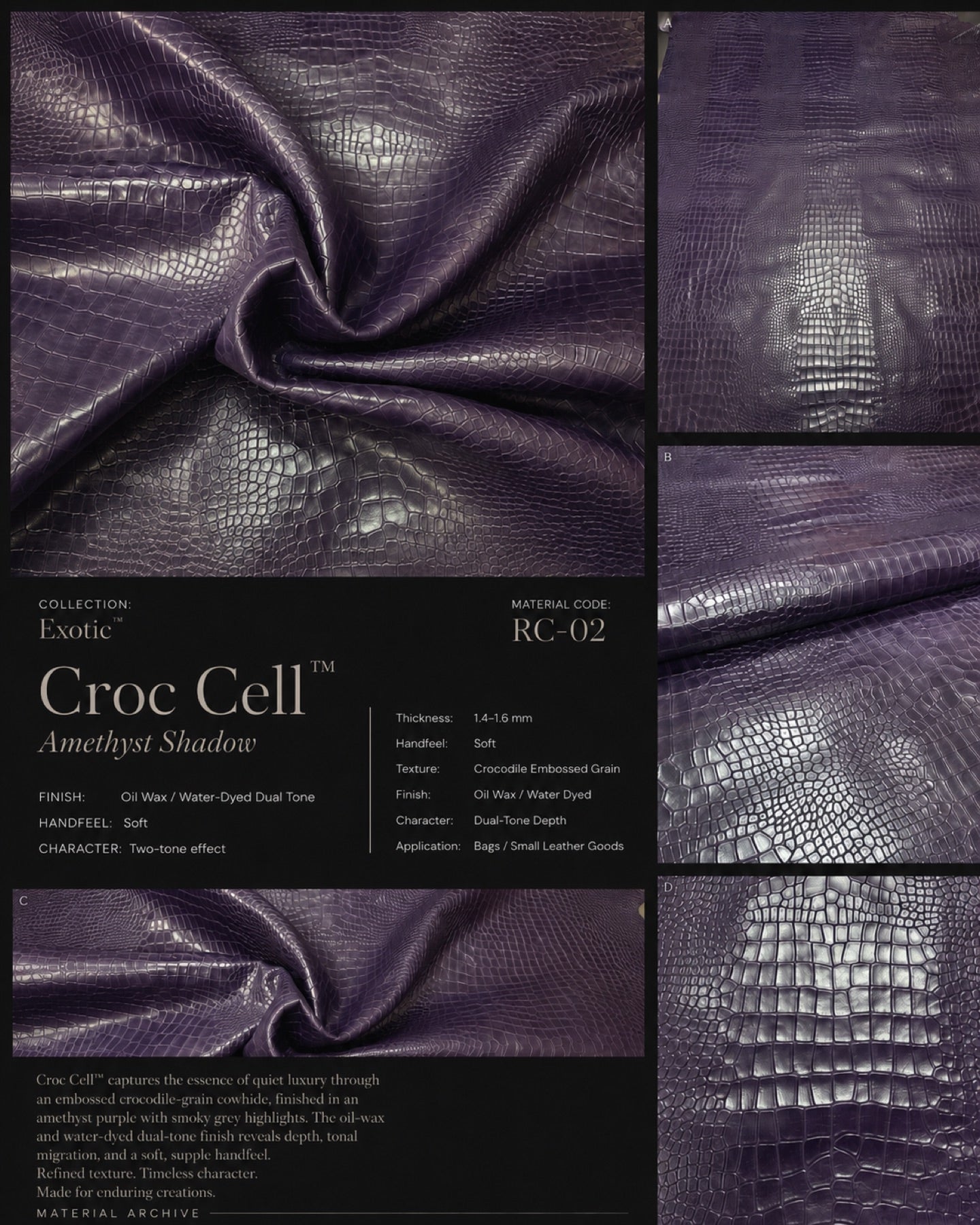 RC-02 Croc Cell cut crocodile embossed wax leather detail board