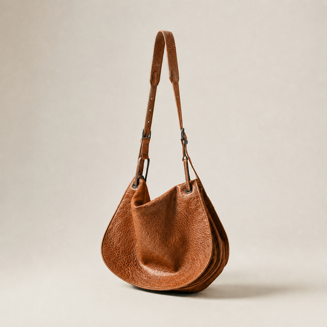 LeatherLikee Hobo Bag｜Cognac Croc™ LeatherLikee textured leather bag