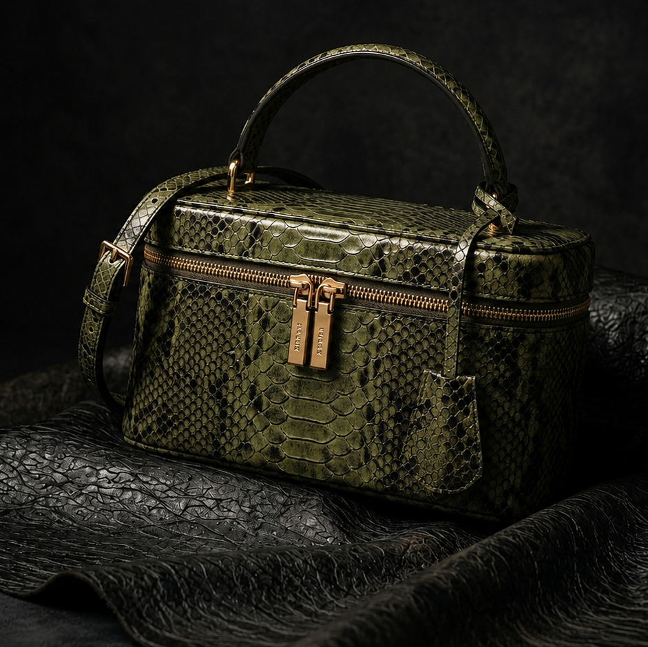 Python Vein™ Textured Leather Vanity Bag