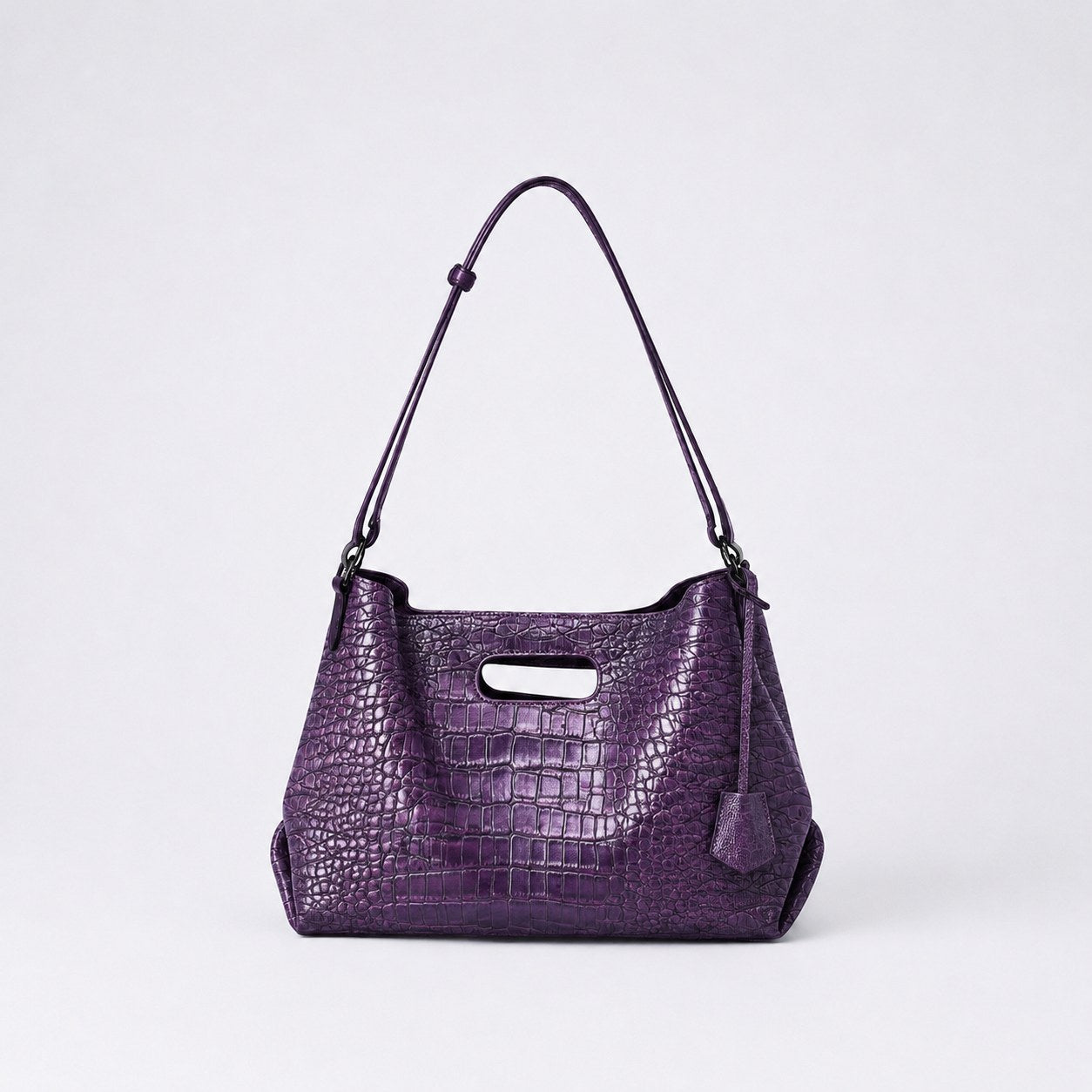 LeatherLikee Croc Cell Soft Carry Bag in purple crocodile texture leather main product image