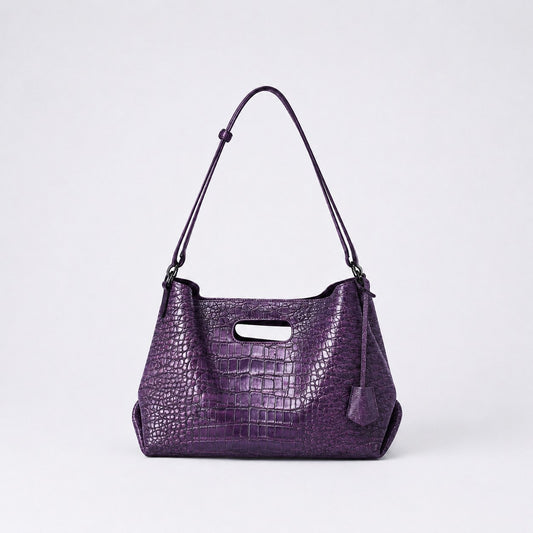 LeatherLikee Croc Cell Soft Carry Bag in purple crocodile texture leather main product image
