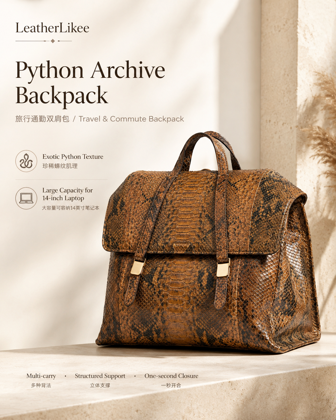 Python Archive™ Reptile Texture Leather Backpack