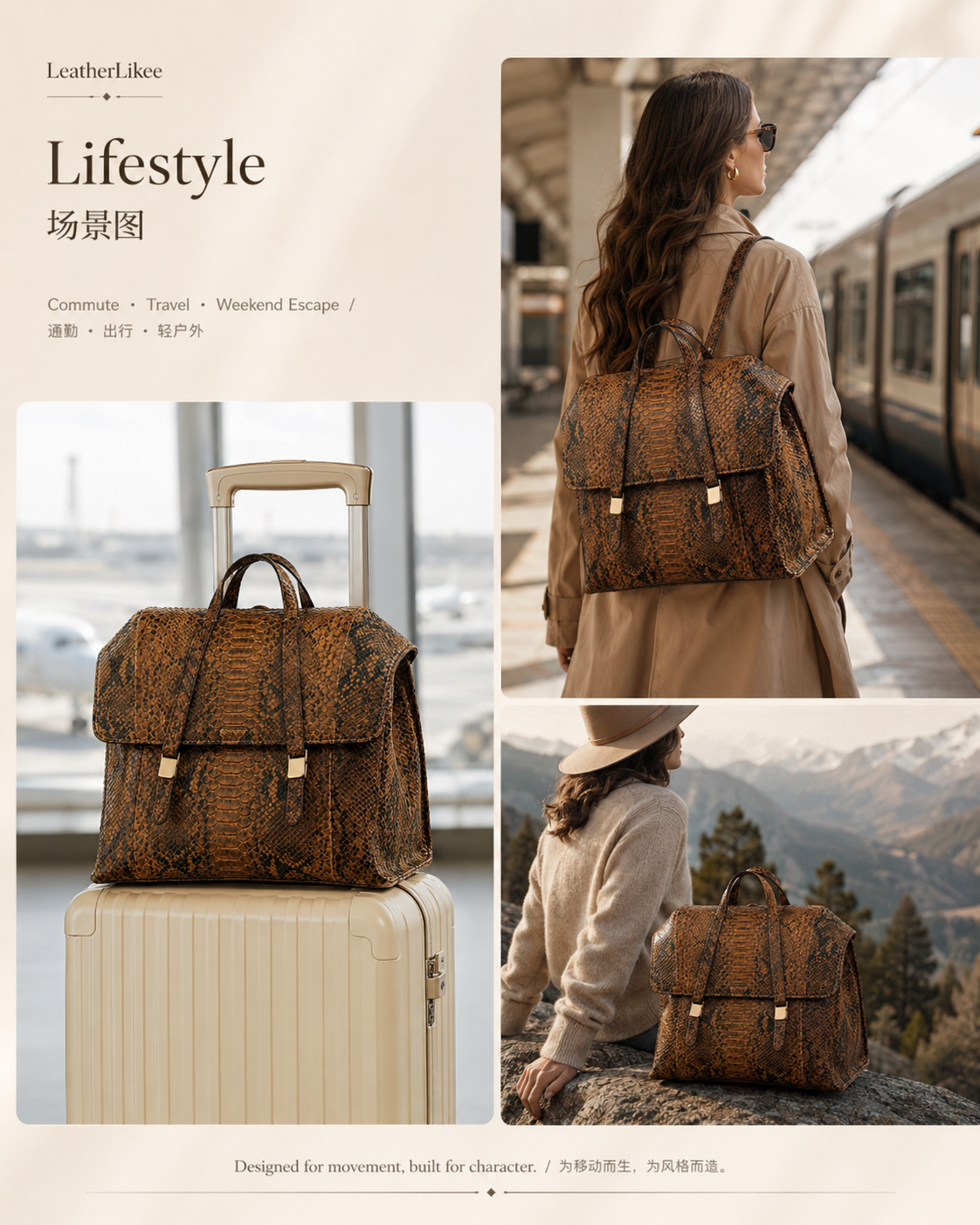 Python Archive™ Reptile Texture Leather Backpack