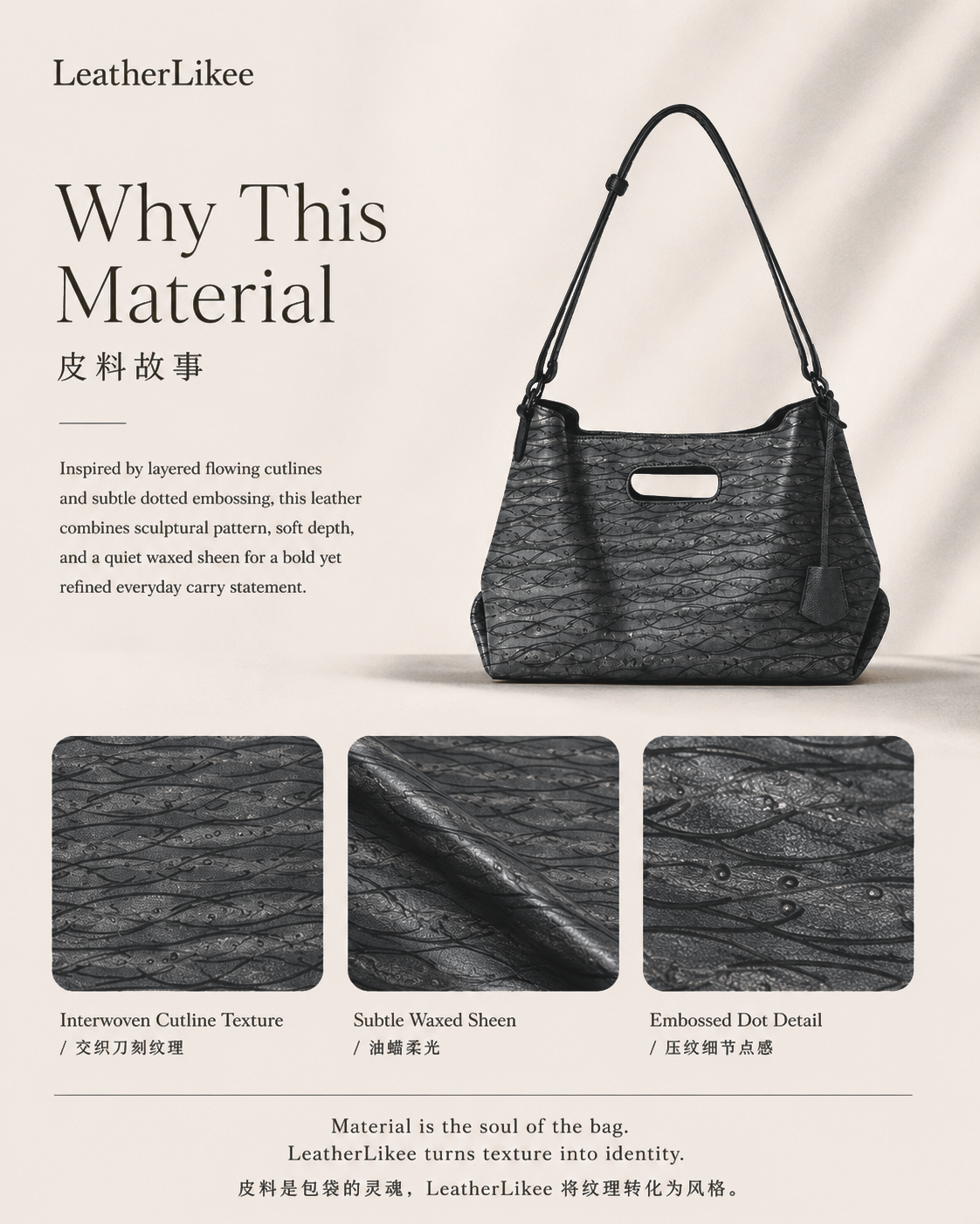 Rift Vein™ Soft Carry Textured Leather Tote Bag with textured leather surface