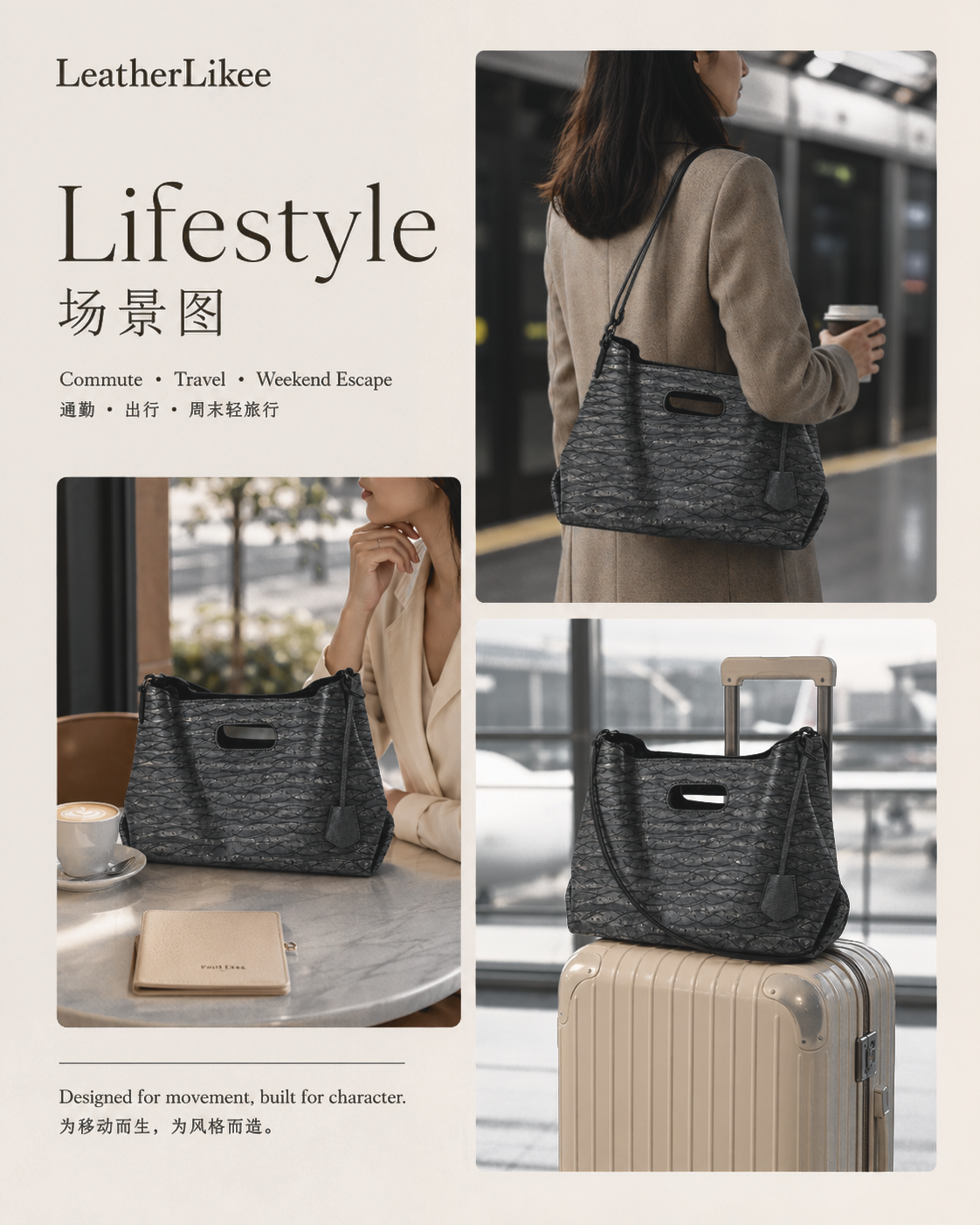 Rift Vein™ Soft Carry Textured Leather Tote Bag with textured leather surface