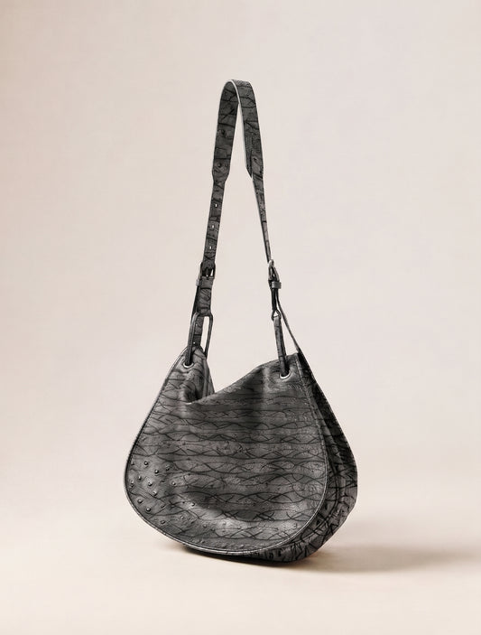 Shadow Cutline™ Textured Leather Hobo Saddle Bag