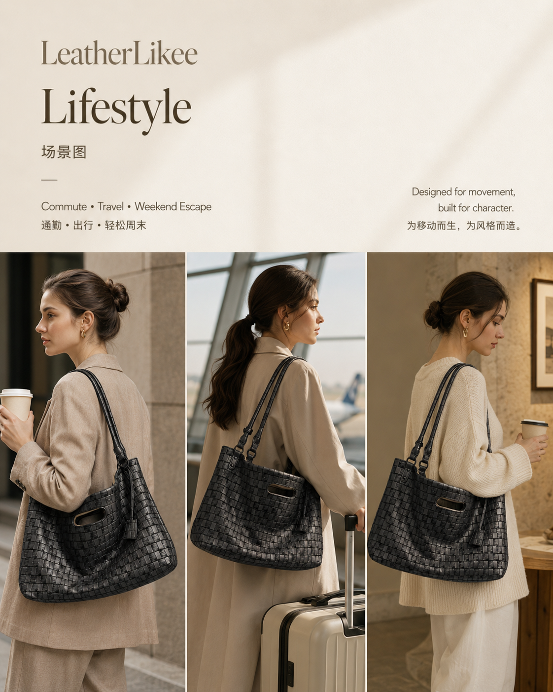 Woven Cutline™ Soft Carry Textured Leather Tote Bag with textured leather surface
