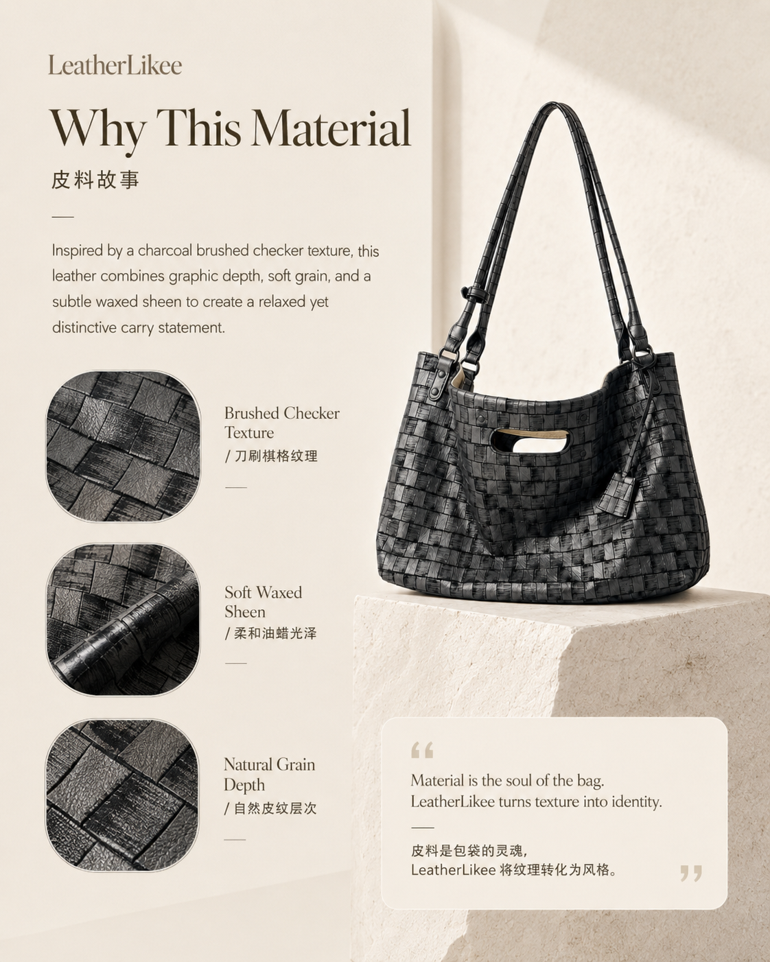 Woven Cutline™ Soft Carry Textured Leather Tote Bag with textured leather surface