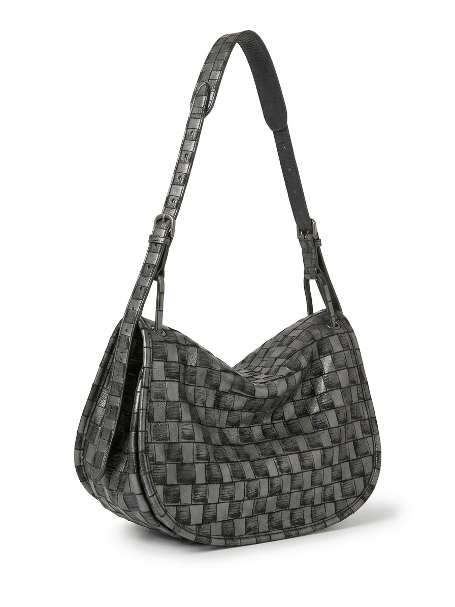 Woven Cutline™ Textured Leather Hobo Saddle Bag