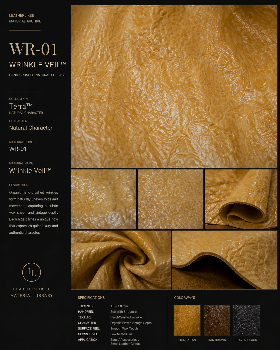 WR-01 Wrinkle Veil hand-crushed Italian calf leather material archive