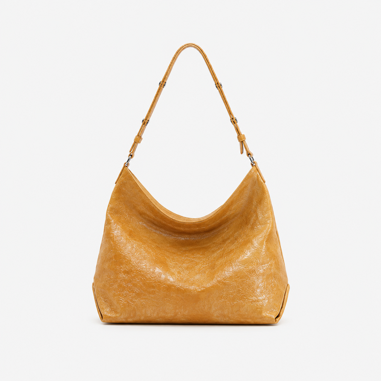 LeatherLikee Wrinkle Veil ivory wrinkled calf leather hobo bag front view