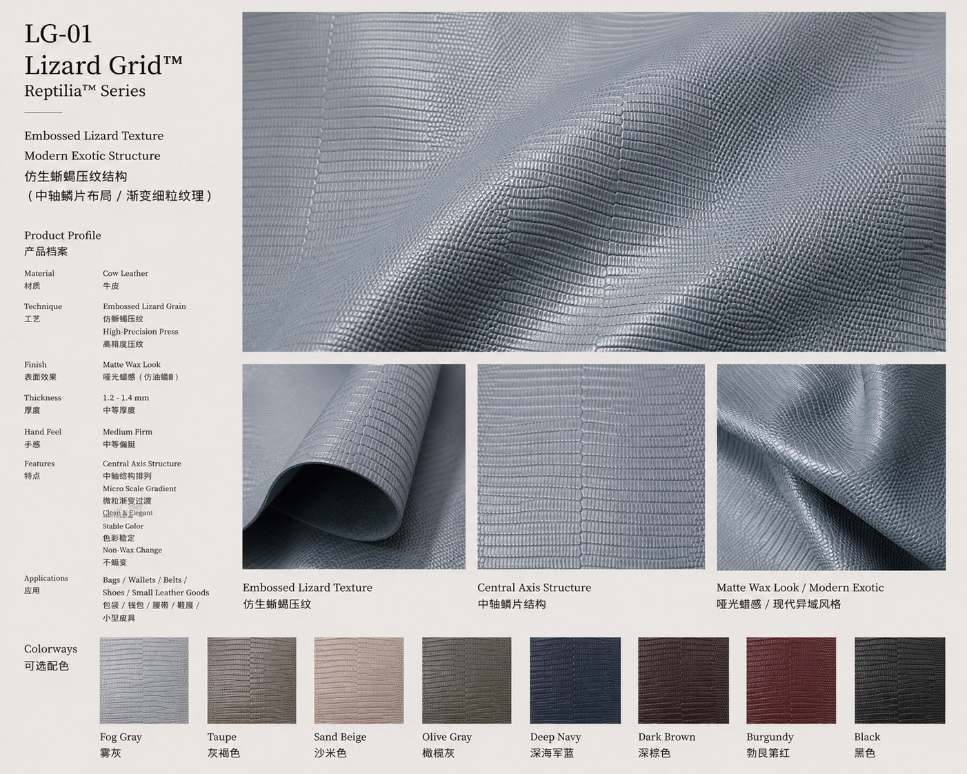 LG-01 Lizard Grid embossed lizard texture leather detail board