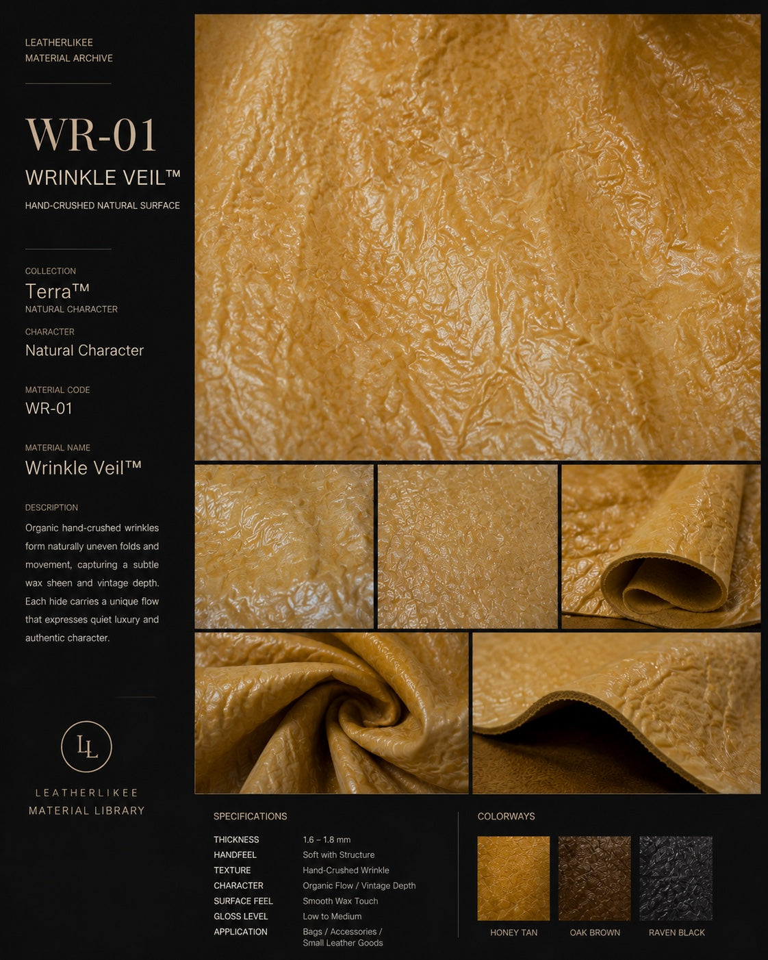 WR-01 Wrinkle Veil hand-crushed wrinkled leather texture detail board